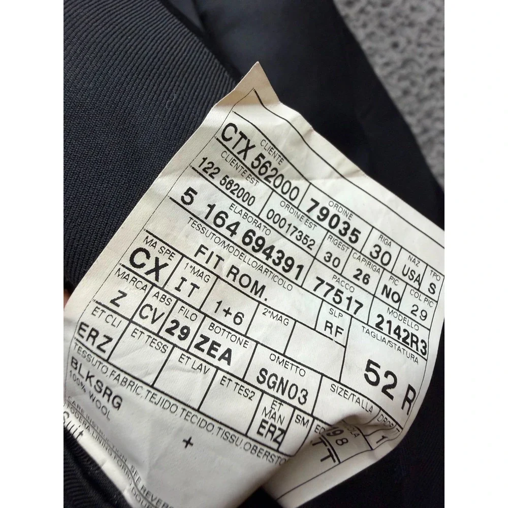 Ermenegildo Zegna Single-Breast Tailored Suit Blazer Jacket Black Mens Size 52R